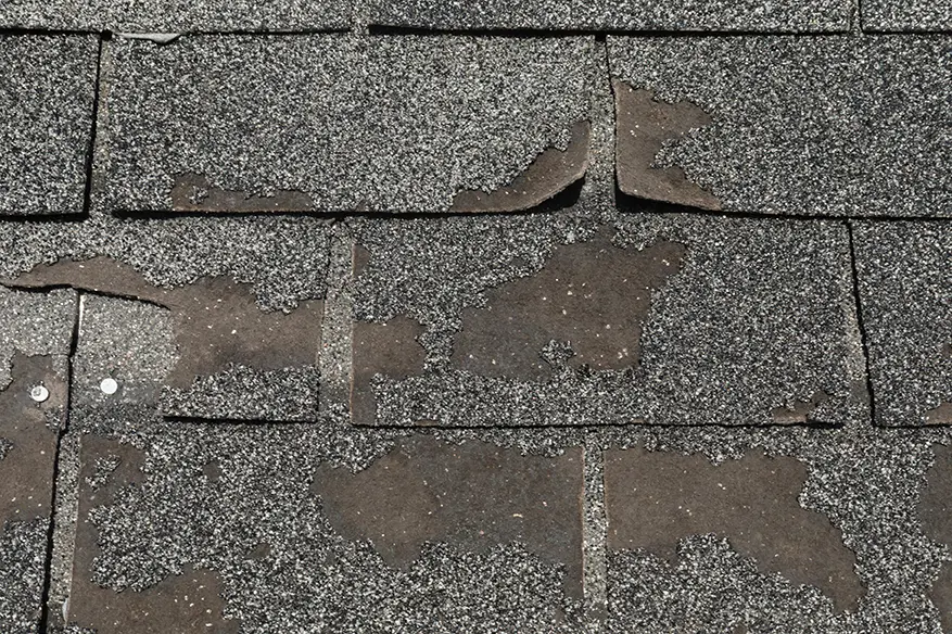 An example of worn shingles due to weather